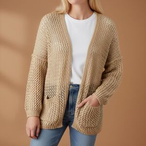 Mystree Tan Open Knit Cardigan S/M • Mesh Sweater